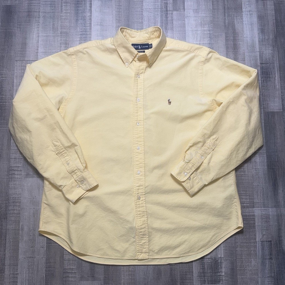Vintage Ralph Lauren Shirt Mens 17.5 36/37 Oxford Classic Fit Button Down Yellow